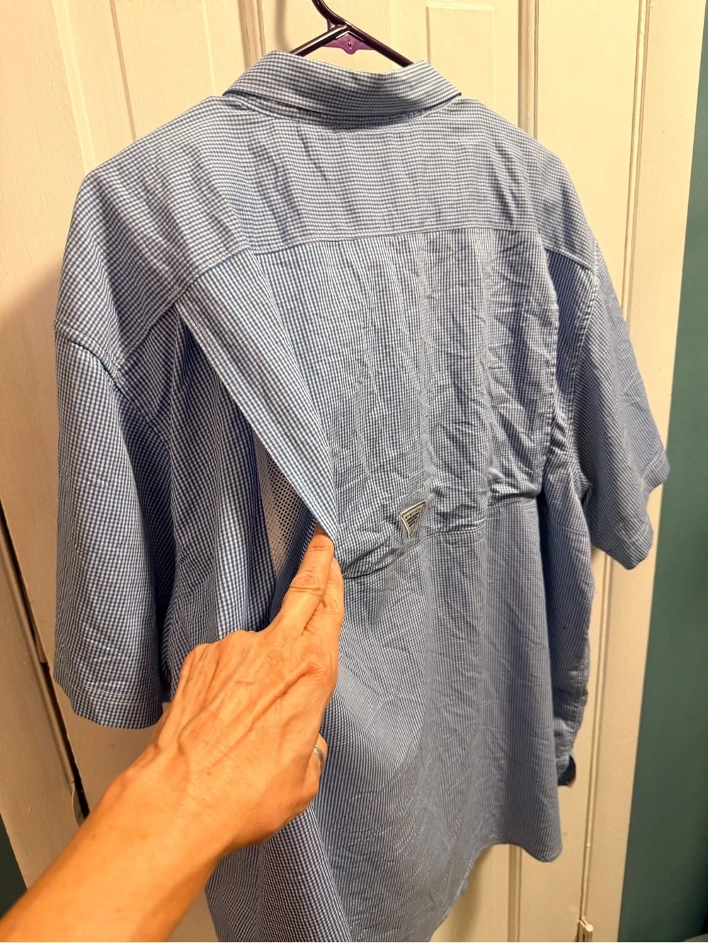 Columbia PFG Light Blue & White Mini-Check Short Sleeve Button-Up XXL
